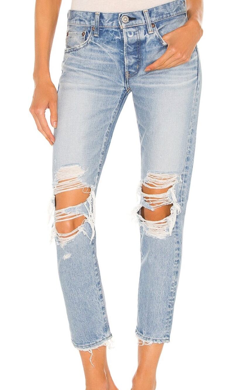 Moussy Vintage May Mid Rise Straight Leg Light Wash Distressed Button Fly Jeans